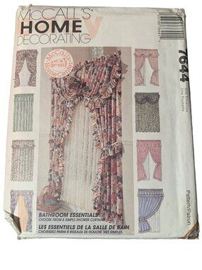 McCall's Home Decorating Pattern 7644 Window & Shower Curtains Uncut